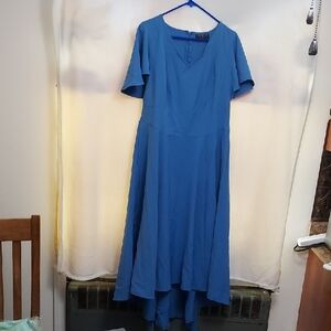 knee length dresses for ladies Long blue buttoned v-neck dress – Lena main image 0